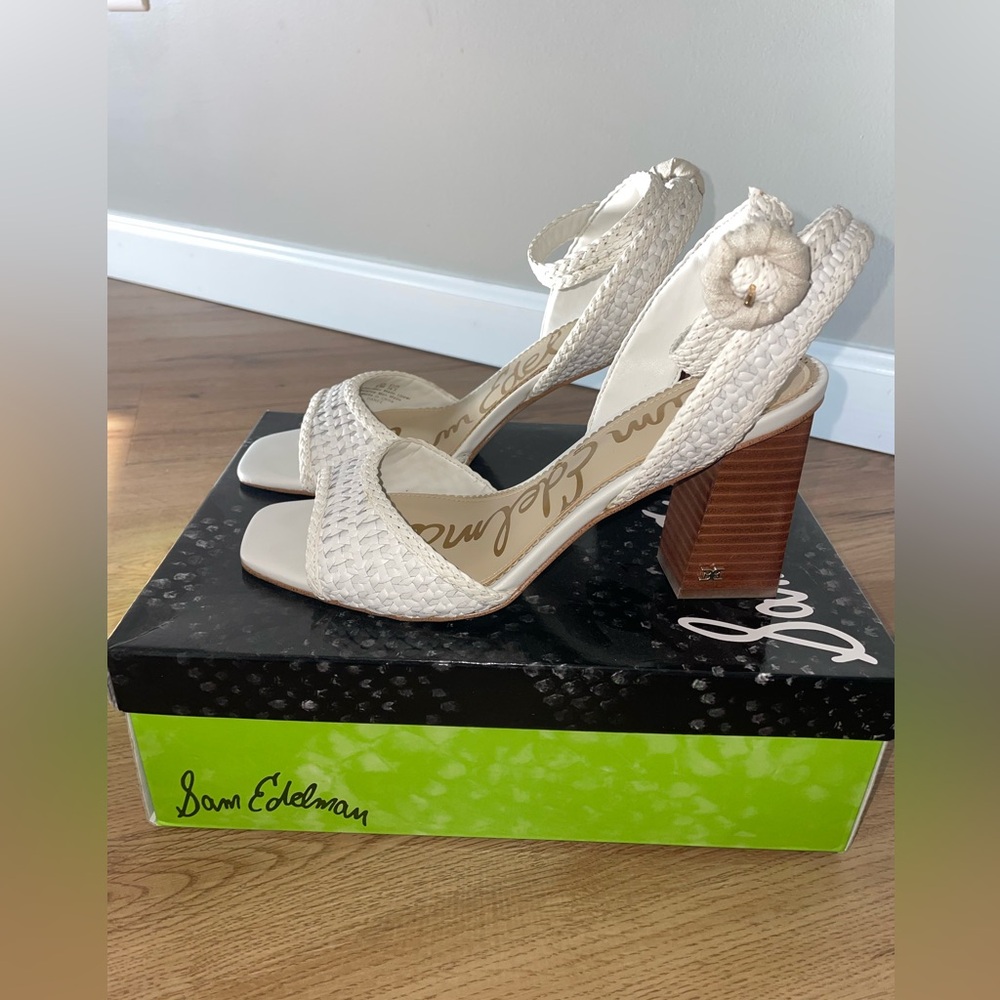 Sam Edelman Cream Braided Block Heel Sandals